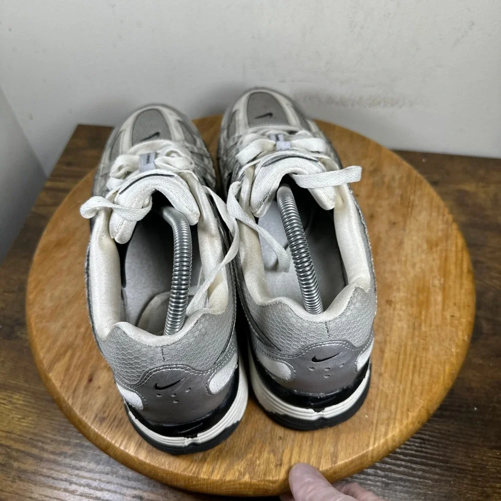 Nike P-6000 Metallic Silver White Black Mens Running Shoes CN0149-001 Size 10